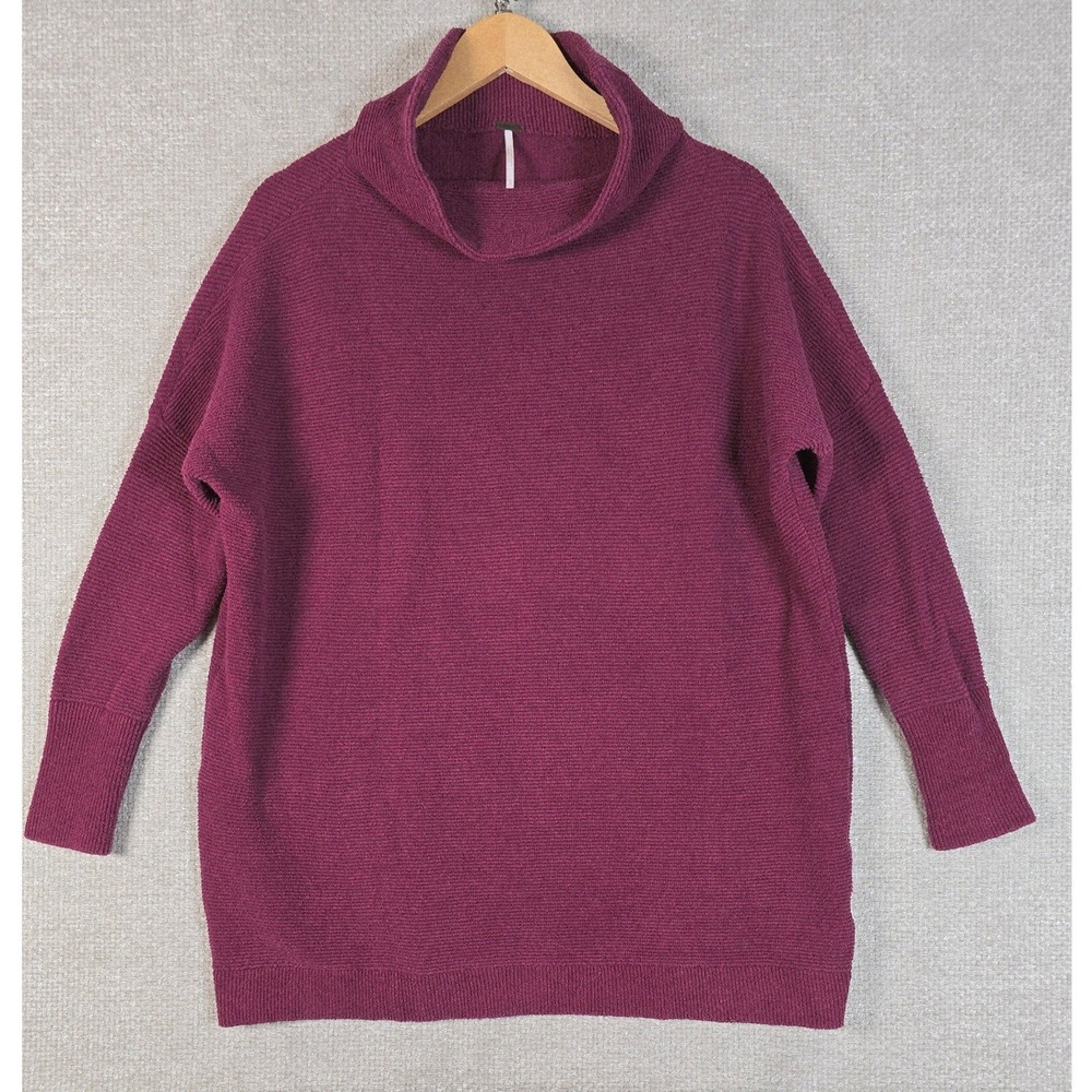 Free People Ottoman Slouchy Tunic Sweater Womens Small Plum Purple Ribbed Knit